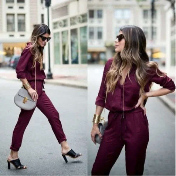 ann taylor loft •chic burgundy utility jumpsuit• size xs